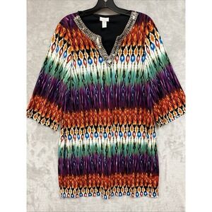 Chico's Dress 3 XL Bright Colorful‎ Art To Wear Hippie Artsy Maxamialist Artsy
